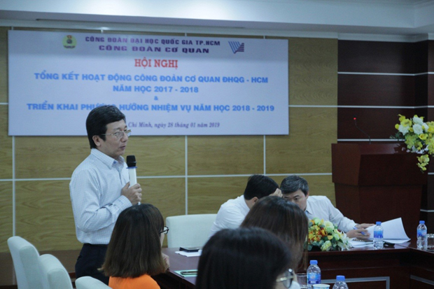 THS. Lâm Tường Thoại (Chủ tịch Công đoàn ĐHQG-HCM) phát biểu chỉ đạo tại Hội nghị
