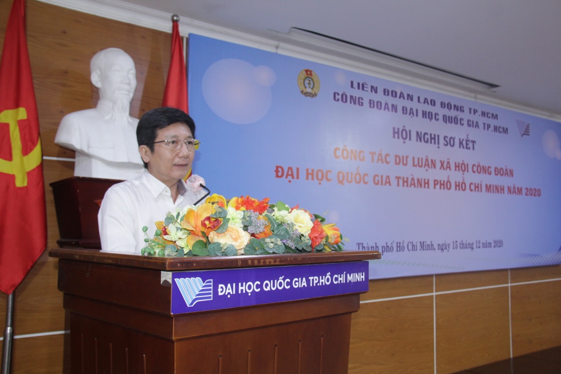 Đồng chí Lâm Tường Thoại - Chủ tịch Công đoàn ĐHQG-HCM phát biểu.