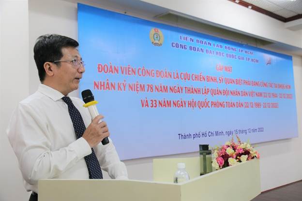 Đồng chí Lâm Tường Thoại - Chủ tịch Công đoàn ĐHQG-HCM phát biểu