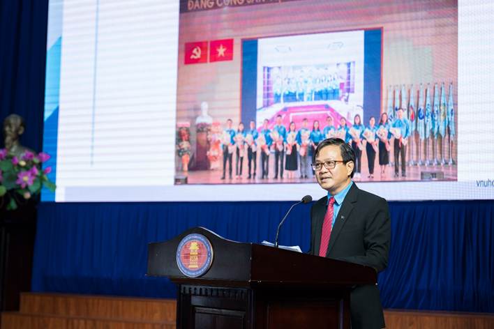 ThS Trần Anh Cường - Chủ tịch Công đoàn ĐHQG-HCM phát biểu tại Hội nghị