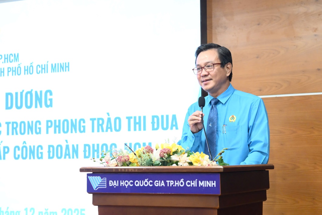 Đồng chí Trần Anh Cường, Chủ tịch Công đoàn ĐHQG-HCM phát biểu khai mạc Hội nghị